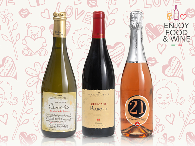 San Valentino Red Box, tris di bottiglie: due di vino bianco e una di vino rosso - EFW