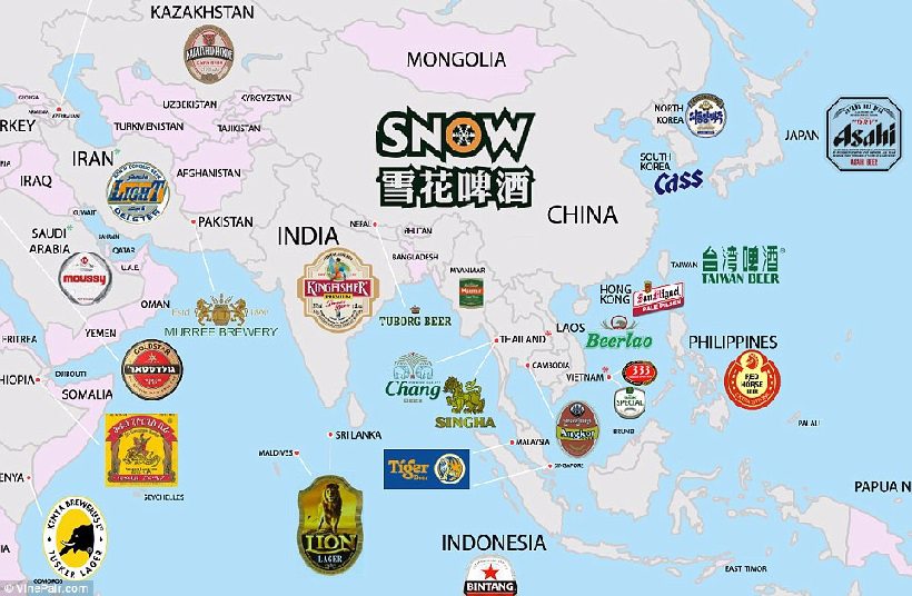 Asia birre più popolari mappa - Enjoy Food & Wine